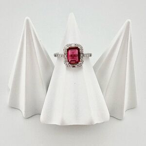 Ruby & Diamond, Sterling Silver Engagement Ring - Size 7 - 925g Sterling Silver